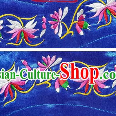 Chinese Traditional Embroidered Flowers Pattern Royalblue Patch Decoration Embroidery Craft Embroidered Accessories