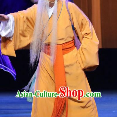 Chinese Sichuan Opera Elderly Male Apparels Costumes and Headpieces Peking Opera Highlights Laosheng Garment Old Servant Clothing