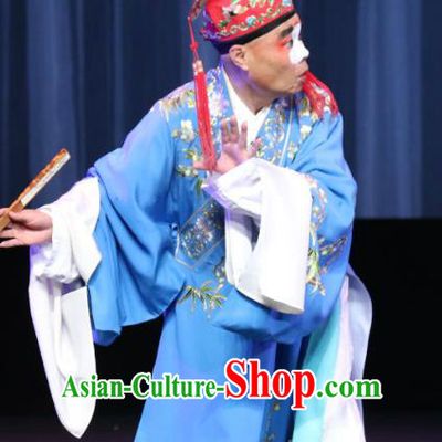 Chinese Sichuan Opera Bully Apparels Costumes and Headpieces Peking Opera Highlights Rich Male Lan Musi Garment Childe Blue Robe Clothing