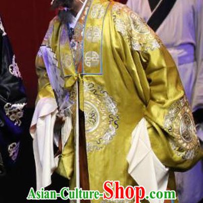 Chinese Sichuan Opera Elderly Male Apparels Costumes and Headpieces Peking Opera Highlights Old Man Garment Landlord Golden Clothing