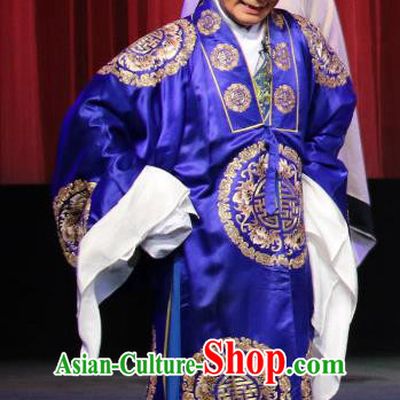 Chinese Sichuan Opera Merchant Apparels Costumes and Headpieces Peking Opera Highlights Elderly Male Garment Landlord Royalblue Clothing