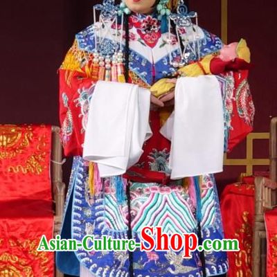 Chinese Sichuan Opera Highlights Empress Garment Costumes and Headdress Er Jin Gong Traditional Peking Opera Hua Tan Red Dress Queen Li Apparels