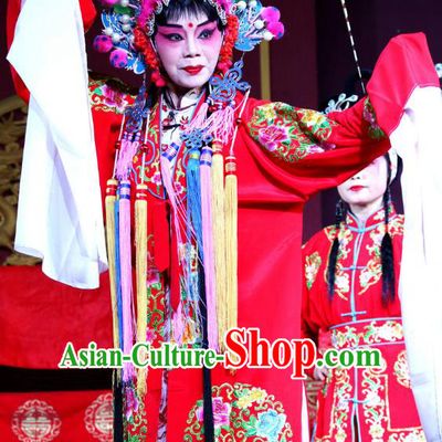 Chinese Sichuan Opera Highlights Imperial Consort Wei Garment Costumes and Headdress Bei Mang Mountain Traditional Peking Opera Young Female Red Dress Apparels
