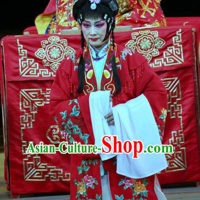 Chinese Sichuan Opera Highlights Diva Qian Suyun Garment Costumes and Headdress En Chou Ji Traditional Peking Opera Hua Tan Red Dress Actress Apparels