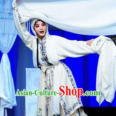 Chinese Sichuan Opera Highlights Tsing Yi Garment Costumes and Headdress Wu Song Traditional Peking Opera Distress Woman Dress Young Female Pan Jinlian Apparels