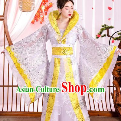 Chinese Ancient Drama Imperial Consort White Hanfu Dress Apparels Traditional Tang Dynasty Palace Lady Historical Costumes Complete Set