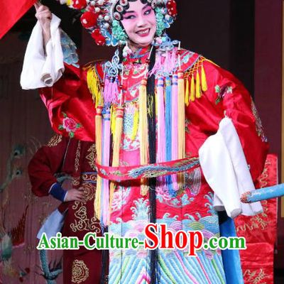 Chinese Sichuan Opera Highlights Tao Ma Tan Garment Costumes and Headdress Zhan Ying Long Traditional Peking Opera Female General Fan Lihua Dress Apparels