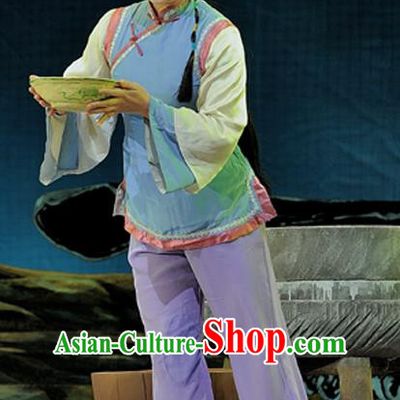 Chinese Sichuan Highlights Opera Village Girl Garment Costumes and Headdress Legend of Chen Mapo Traditional Peking Opera Young Lady Liu Qiaogu Dress Apparels