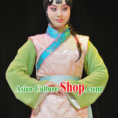 Chinese Sichuan Highlights Opera Maid Lady Garment Costumes and Headdress Legend of Chen Mapo Traditional Peking Opera Servant Girl Dress Apparels