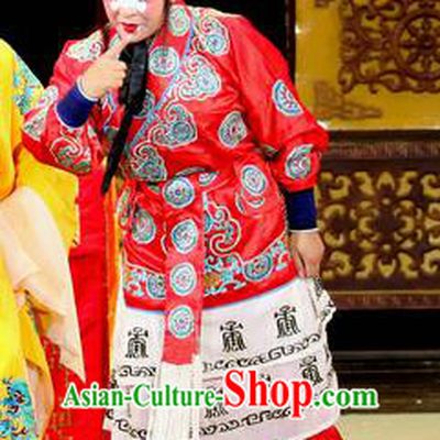 Bai Shou Tu Chinese Sichuan Opera Clown Red Apparels Costumes and Headpieces Peking Opera Highlights Wusheng Garment Figurant Clothing
