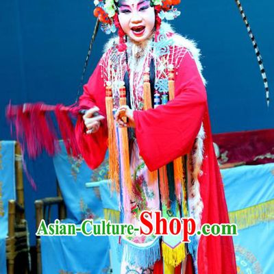 Chinese Sichuan Highlights Opera Martial Female Garment Costumes and Headdress Xian He Ridge Traditional Peking Opera Wu Dan Dress Diva Hua Zhongkui Apparels