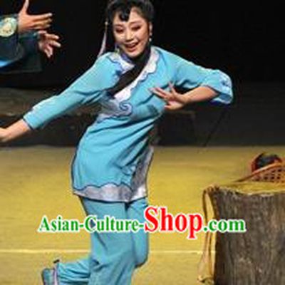Chinese Sichuan Highlights Opera Village Woman Garment Costumes and Headdress Jin Zi Traditional Peking Opera Young Female Dress Diva Apparels