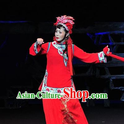 Chinese Sichuan Highlights Opera Bride Garment Costumes and Headdress Jin Zi Traditional Peking Opera Actress Dress Young Female Jin Zi Wedding Apparels