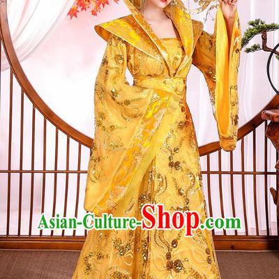 Chinese Ancient Drama Royal Princess Yellow Hanfu Dress Apparels Traditional Tang Dynasty Noble Infanta Historical Costumes for Women
