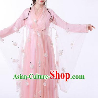 Chinese Ancient Drama Goddess Pink Hanfu Dress Apparels Traditional Ming Dynasty Female Swordsman Historical Costumes