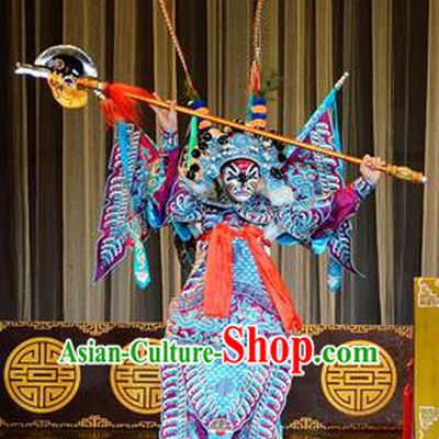 Jie Cao Bao Chinese Sichuan Opera Military Officer Apparels Costumes and Headpieces Peking Opera Highlights General Du Hui Garment Armor Clothing with Flags