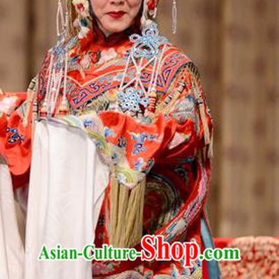 Chinese Hebei Clapper Opera Hua Tan Garment Costumes and Headdress He Feng Qun Traditional Bangzi Opera Bride Liang Luanying Dress Actress Wedding Apparels