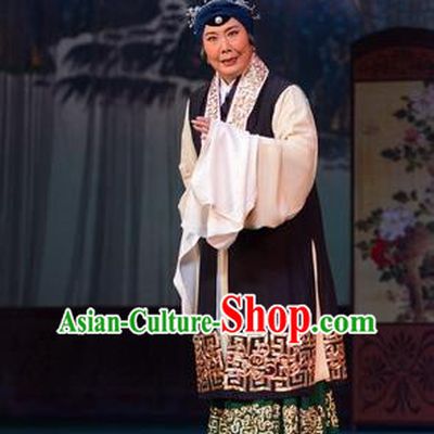 Chinese Hebei Clapper Opera Dame Garment Costumes and Headdress Liu Lanzhi Traditional Bangzi Opera Laodan Dress Elderly Female Apparels