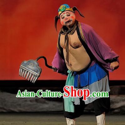 The Mountain of Fire Chinese Sichuan Opera Zhu Bajie Apparels Costumes and Headpieces Peking Opera Highlights Garment Monk Clothing