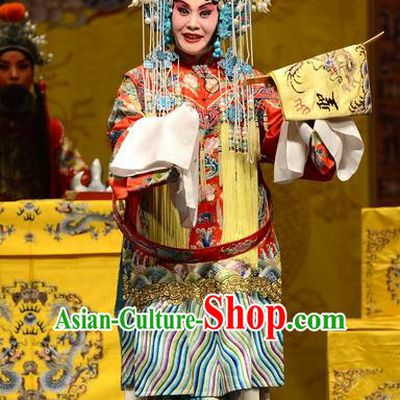 Chinese Hebei Clapper Opera Queen Garment Costumes and Headdress Wang Baochuan Traditional Bangzi Opera Actress Dress Empress Apparels