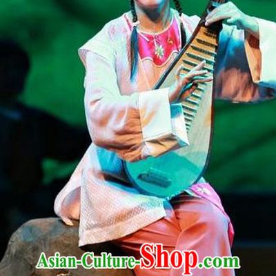 Chinese Sichuan Highlights Opera Young Lady Garment Costumes and Headdress Cang Sheng Zai Shang Traditional Peking Opera Dress Village Girl Apparels