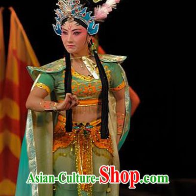 Chinese Sichuan Highlights Opera Princess Tie Shan Garment Costumes and Headdress The Mountain of Fire Traditional Peking Opera Young Female Dress Hua Tan Apparels