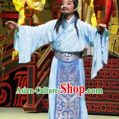 Luo Xiahong Chinese Sichuan Opera Astronomer Apparels Costumes and Headpieces Peking Opera Highlights Scholar Garment Blue Clothing