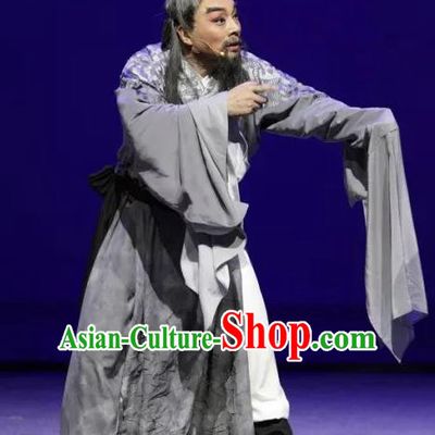 Luo Xiahong Chinese Sichuan Opera Elderly Male Apparels Costumes and Headpieces Peking Opera Highlights Old Scholar Garment Astronomer Clothing