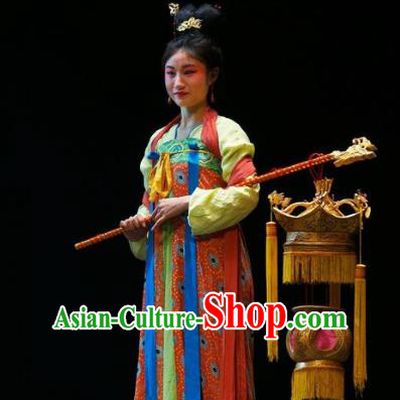 Chinese Sichuan Highlights Opera Court Maid Garment Costumes and Headdress Shi Jiu Taibai Traditional Peking Opera Actress Dress Palace Lady Apparels