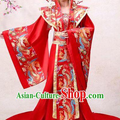 Chinese Ancient Drama Queen Red Hanfu Dress Apparels Traditional Tang Dynasty Royal Empress Wedding Historical Costumes Complete Set for Women