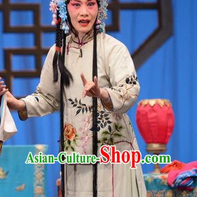 Chinese Hebei Clapper Opera Young Lady Garment Costumes and Headdress Sheng Si Pai Traditional Bangzi Opera Hua Tan Dress Actress Huang Xiulan Apparels