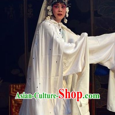 Chinese Hebei Clapper Opera Garment Costumes and Headdress Dou E Yuan Traditional Bangzi Opera Distress Maiden White Dress Actress Apparels