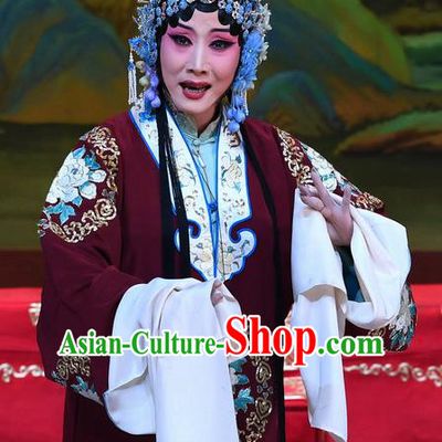 Chinese Hebei Clapper Opera Young Mistress Garment Costumes and Headdress Xue Gang Fan Tang Traditional Bangzi Opera Rich Female Dress Actress Apparels
