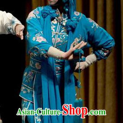 Chinese Hebei Clapper Opera Martial Female Garment Costumes and Headdress Madam White Snake Traditional Bangzi Opera Swordswoman Dress Xiaoqing Apparels