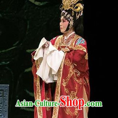 Chinese Hebei Clapper Opera Queen Garment Costumes and Headdress Te Bai City Traditional Bangzi Opera Court Lady Dress Hua Tan Apparels