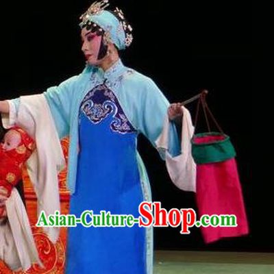 Chinese Hebei Clapper Opera Young Female Garment Costumes and Headdress Chun Qiu Bi Traditional Bangzi Opera Woman Servant Dress Xiaodan Apparels