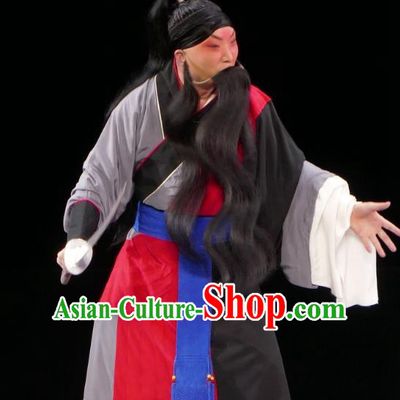 Chun Qiu Bi Chinese Bangzi Opera Prisoner Wang Yancheng Apparels Costumes and Headpieces Traditional Hebei Clapper Opera Laosheng Garment Elderly Male Clothing