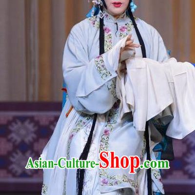 Chinese Hebei Clapper Opera Distress Maiden Hu Fenglian Garment Costumes and Headdress The Butterfly Chalice Traditional Bangzi Opera Village Girl Dress Tsing Yi Apparels