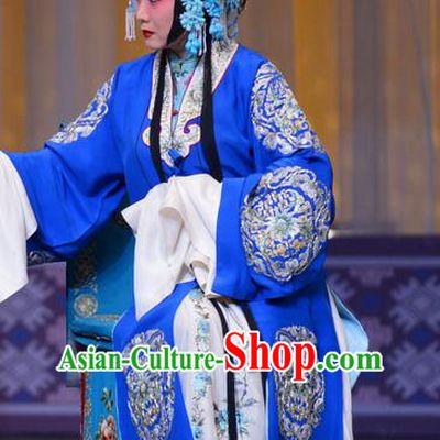 Chinese Hebei Clapper Opera Young Woman Garment Costumes and Headdress The Butterfly Chalice Traditional Bangzi Opera Mistress Dress Hua Tan Blue Apparels
