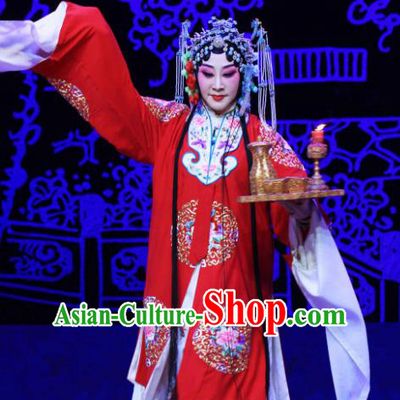 Chinese Hebei Clapper Opera Young Woman Garment Costumes and Headdress Kou Zhun Traditional Bangzi Opera Actress Dress Infanta Chai Red Apparels
