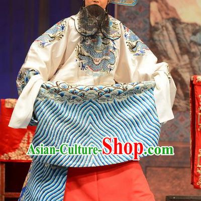 Yuan Men Zhan Zi Chinese Bangzi Opera Laosheng Apparels Costumes and Headpieces Traditional Hebei Clapper Opera Swordsman Garment Elderly Male Yang Yanzhao Clothing
