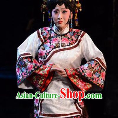 Chinese Hebei Clapper Opera Rich Female Garment Costumes and Headdress Golden Lock Notes Traditional Bangzi Opera Young Mistress Dress Actress Apparels