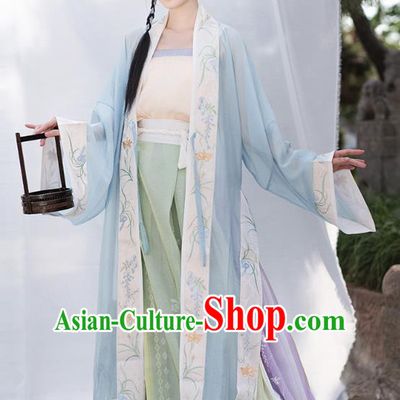 Chinese Ancient Village Girl Embroidered Hanfu Dress Apparels Traditional Song Dynasty Civilian Lady Historical Costumes for Women