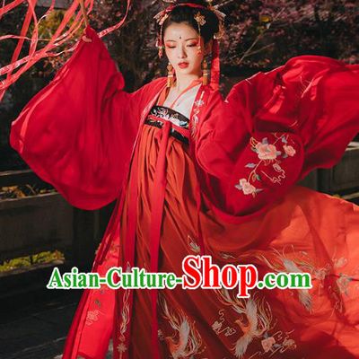 Chinese Ancient Wedding Embroidered Red Hanfu Dress Apparels Traditional Tang Dynasty Court Princess Historical Costumes Complete Set for Women
