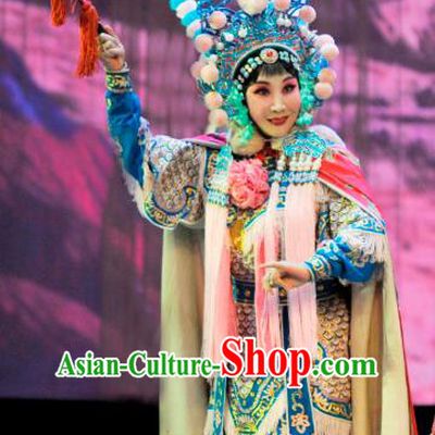Chinese Hebei Clapper Opera Wudan Garment Costumes and Headdress Nan Bei He Traditional Bangzi Opera Martial Female Dress Actress Qing Lian Apparels