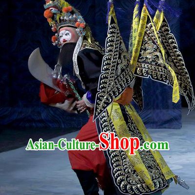 In Extremely Good Fortune Chinese Bangzi Opera Martial Male Apparels Costumes and Headpieces Traditional Hebei Clapper Opera Clown Garment Clothing with Flags