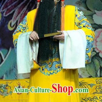 Da Jin Zhi Chinese Bangzi Opera Tang Emperor Apparels Costumes and Headpieces Traditional Shanxi Clapper Opera Laosheng Garment Elderly Lord Clothing