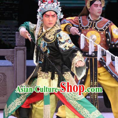 Chinese Bangzi Opera Martial Male Apparels Costumes and Headpieces Traditional Shanxi Clapper Opera Imperial Bodyguard Garment Warrior Clothing