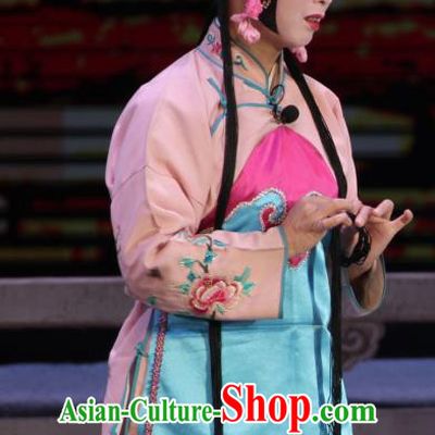 Chinese Shanxi Clapper Opera Xiaodan Garment Costumes and Headdress Traditional Bangzi Opera Diva Zhang Cuigu Dress Village Girl Apparels