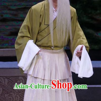 Chinese Bangzi Opera Laosheng Apparels Costumes and Headpieces Traditional Shanxi Clapper Opera Elderly Male Garment Old Man Clothing